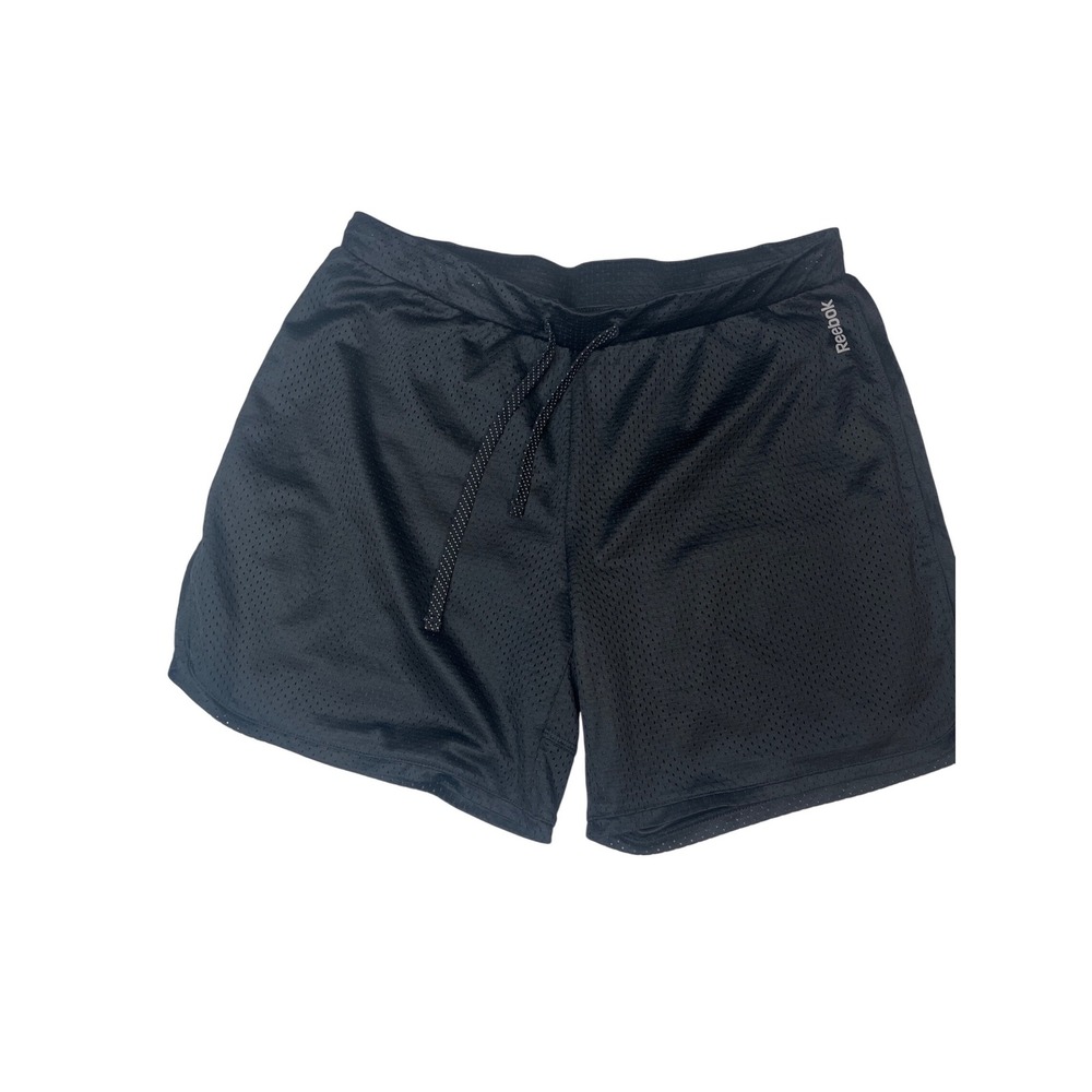 Reebok Womens PlayDry Black Mesh Athletic Shorts Size Medium Drawstring Workout